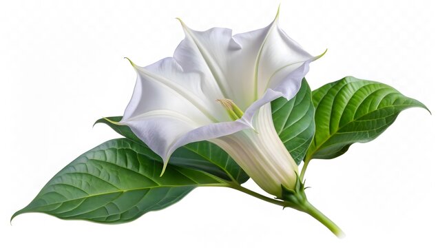 White Datura Flower with Leaves