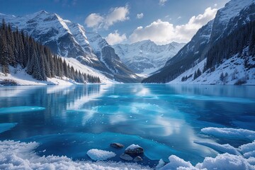 Serene Sapphire Frozen Lake Wallpaper for Dreamy Nature Scenes