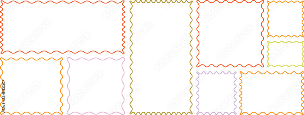Wall mural color rectangle frames with wiggly borders. different wavy shapes with squiggly edge border. set of 