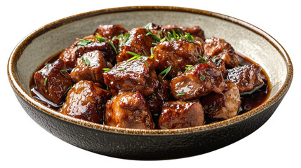 Filipino Adobo Chicken with Soy Sauce Glaze, Isolated on White Background