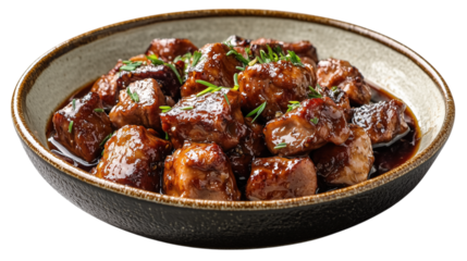 Filipino Adobo Chicken with Soy Sauce Glaze, Isolated on White Background