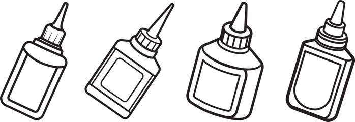 set of glue line art, black outline, vector and illustration, coloring book page line art drawing