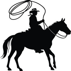 Working Ranch Cowboy Riding a Horse Silhouette Vector Design