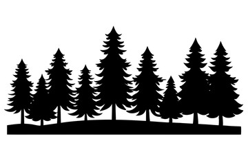 Forest tree silhouettes collection. Pine trees horizontal pattern panorama background. Vector illustration Fir trees silhouettes set. Coniferous spruce horizontal background
