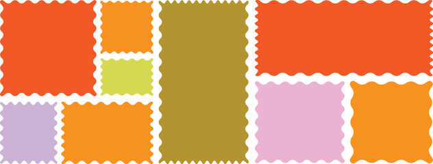 Color rectangle frames with wiggly borders. Rectangle shape frame with zigzag edge. Torn paper, jagged rectangular shape box element set with zigzag edges. Zigzag wavy edge shapes. Vector illustration