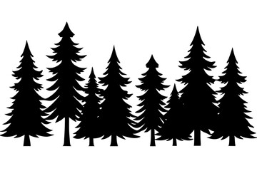 Obraz premium Forest tree silhouettes collection. Pine trees horizontal pattern panorama background. Vector illustration Fir trees silhouettes set. Coniferous spruce horizontal background 