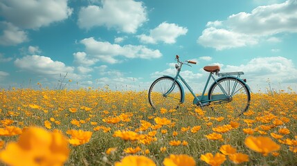 Naklejka premium bicycle on the flower meadow vintage style