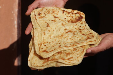 A close-up of msemmen or msemen, Traditional moroccan flatbread