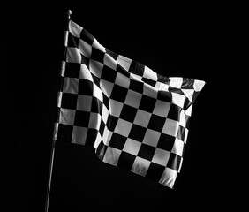 One racing checkered flag on black background
