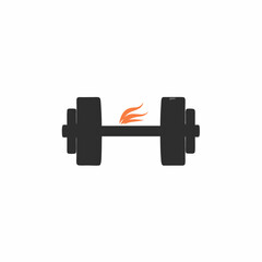 creative unique black silhouette dumbbell with fire icon