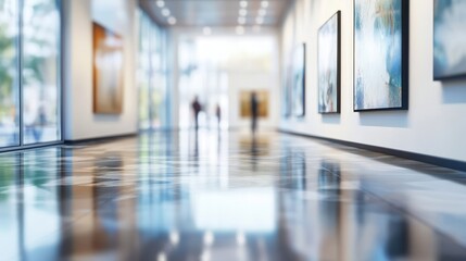 Modern art gallery interior blurred background
