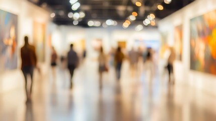 Modern art gallery interior blurred background