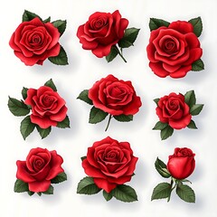 Fototapeta premium Red roses collection, white background