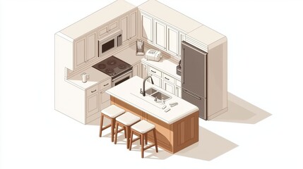 Isometric Kitchen Design.  Modern Layout