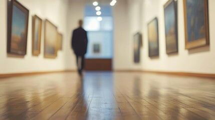 Fototapeta premium Modern art gallery interior blurred background