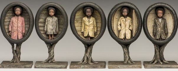 Artistic figurines representing diverse identities and cultures.