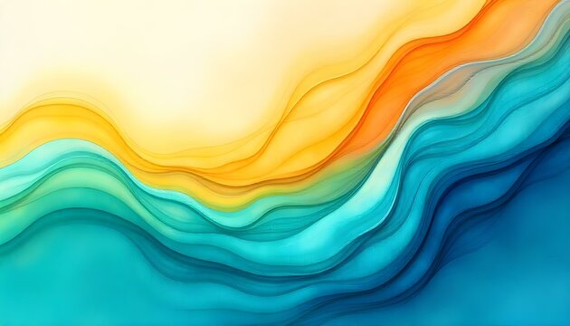 Pintura abstracta con l&iacute;neas fluidas y colores vibrantes, arte digital, texturas suaves, composici&oacute;n din&aacute;mica, con tonos turquesa, amarillo, naranja y azul, con sutiles gradientes y contrastes
