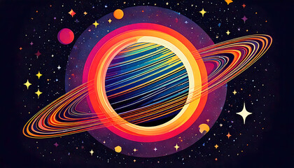  Retro Space Aesthetic &ndash; Vibrant Planet with Rings