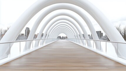 Modern Architectural Bridge with Curved Arches and Wooden Deck