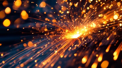 Orange welding sparks. Industrial welding background