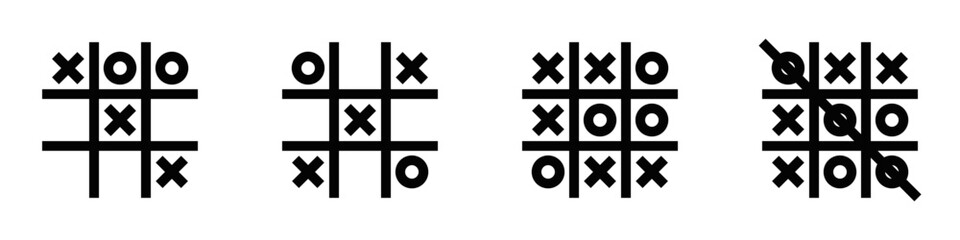 Tic-tac-toe vector icon showing different game outcomes. Editable stroke.