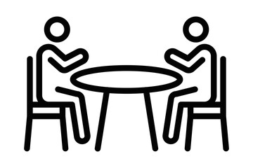 Fototapeta premium Negotiation vector icon with two people sitting at a table. Editable stroke.