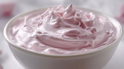 Pink creamy yogurt. Pink sour cream texture close-up