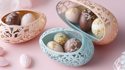 Celebrate spring holiday with pastel colors, Easter eggs, holiday decorations, lace eggs, and Easter decor ideas for a festive spring celebration.