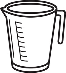 measuring cup line art, black outline, vector and illustration, coloring book page line art drawing