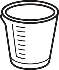 measuring cup line art, black outline, vector and illustration, coloring book page line art drawing