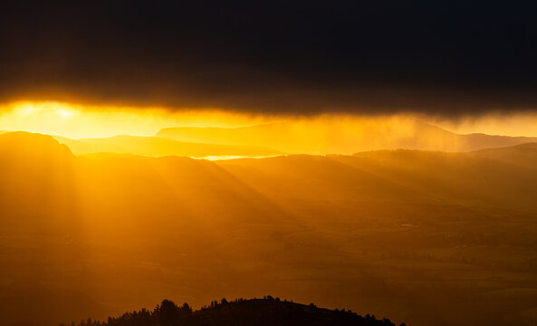 Spectacular sunrise over mountains and landscape