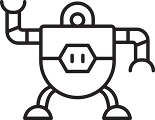 Cartoon robot character with shield design line icon