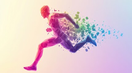 Abstract Colorful Runner: Dynamic Polygonal Athlete in Motion, Shattering Limits of Speed and Endurance