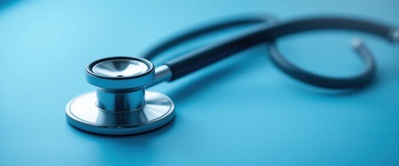 Sleek chrome stethoscope on a crisp azure background for medical use