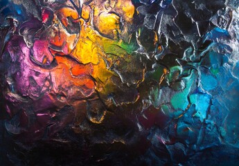 Abstract painting showing a mix of vibrant colors and textures, creating a visually captivating artwork