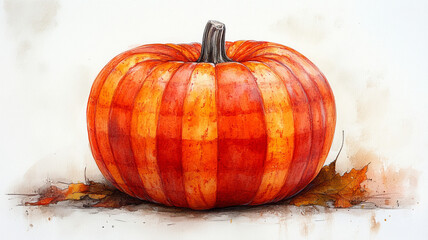 watercolor drawing of an autumn pumpkin.