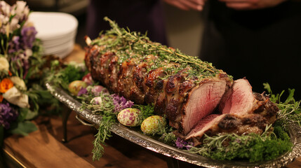 A beautifully cooked meat dish served at a dinner party, perfect for meat lovers, showcasing fine food and delicious culinary party food.