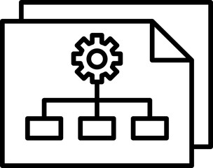 Workflow diagram with gear icon line icon
