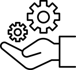 Hand holding gears icon line icon