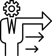 Workflow illustration with arrows and gear line icon