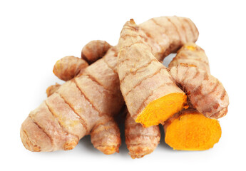Pieces of tumeric rhizomes isolated on white