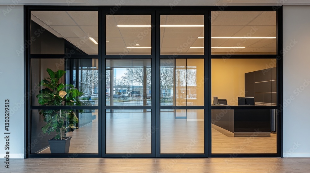 Aufkleber brightly lit workspace features sleek glass partitions creating an open feel. a lush plant adds a to