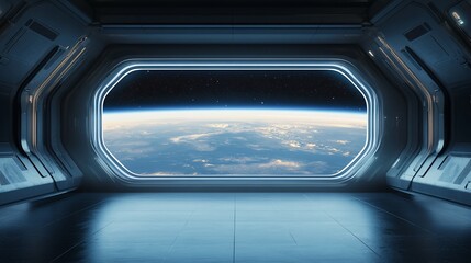 Fototapeta premium Spaceship interior with Earth view.