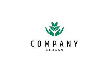 Fototapeta premium agriculture logo with leaves and hands in flat design style