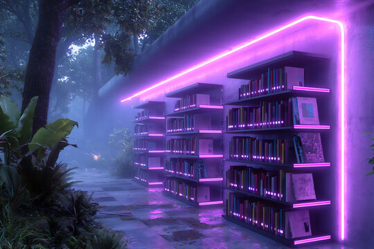  neon library ruins