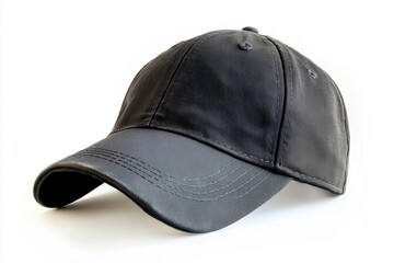 Fototapeta premium Sleek Black Cap Stands Alone on a Clean White Background, Ideal for Branding and Template Use
