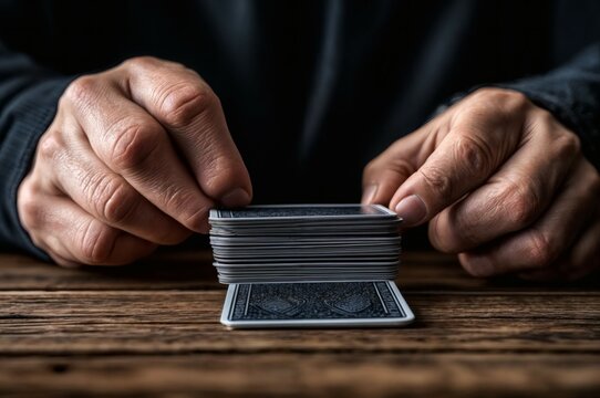 magician with a stack of playing cards in his hands