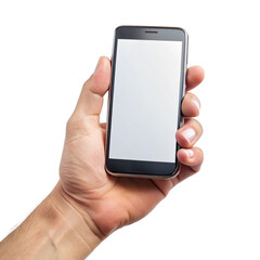 Hand holding smart phone isolated on white background  