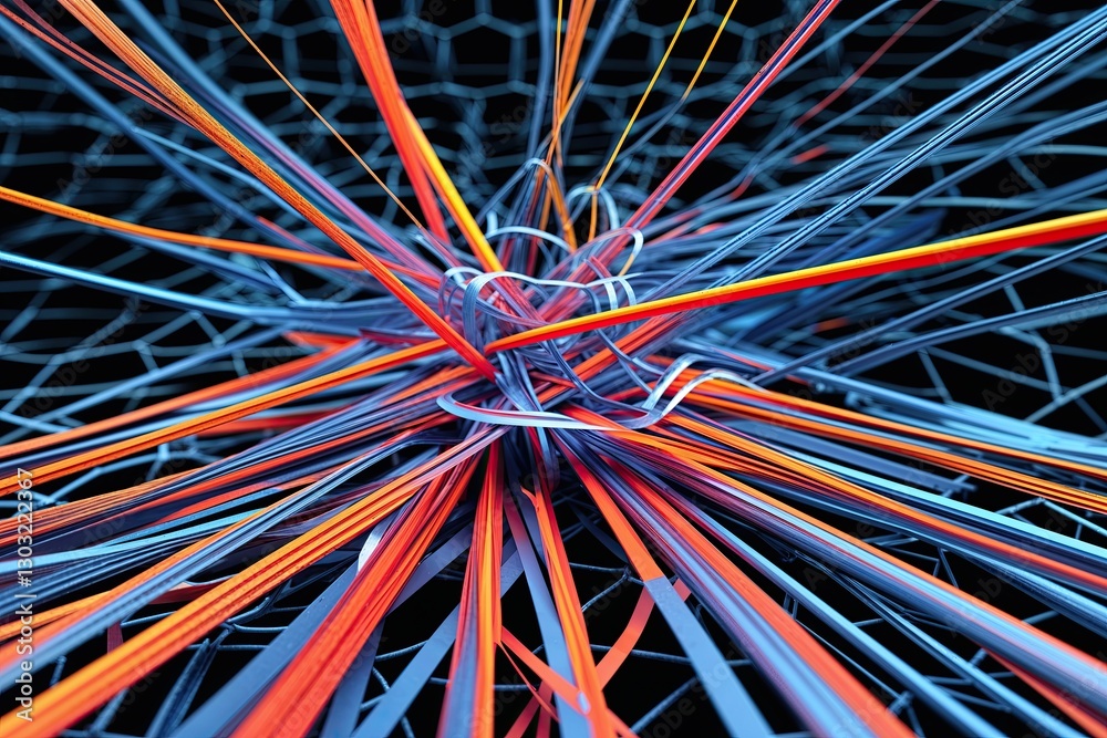 Wall mural dynamic abstract lines intertwined in a technology network background