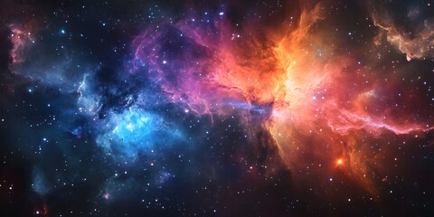 Obraz premium Colorful space galaxy nebula with stars and supernova, a cosmic astronomy background wallpaper.